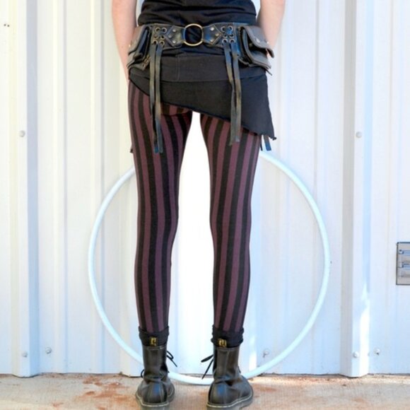 Maha Devi Design Leggings - Teal & Black Vertical Striped - Cropped - XS-S - Picture 8 of 8